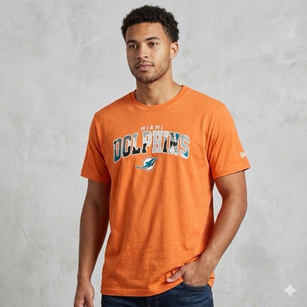 Miami Dolphins NFL Team Apparel T-Shirt Orange Men's XXL Camo Graphic New Era